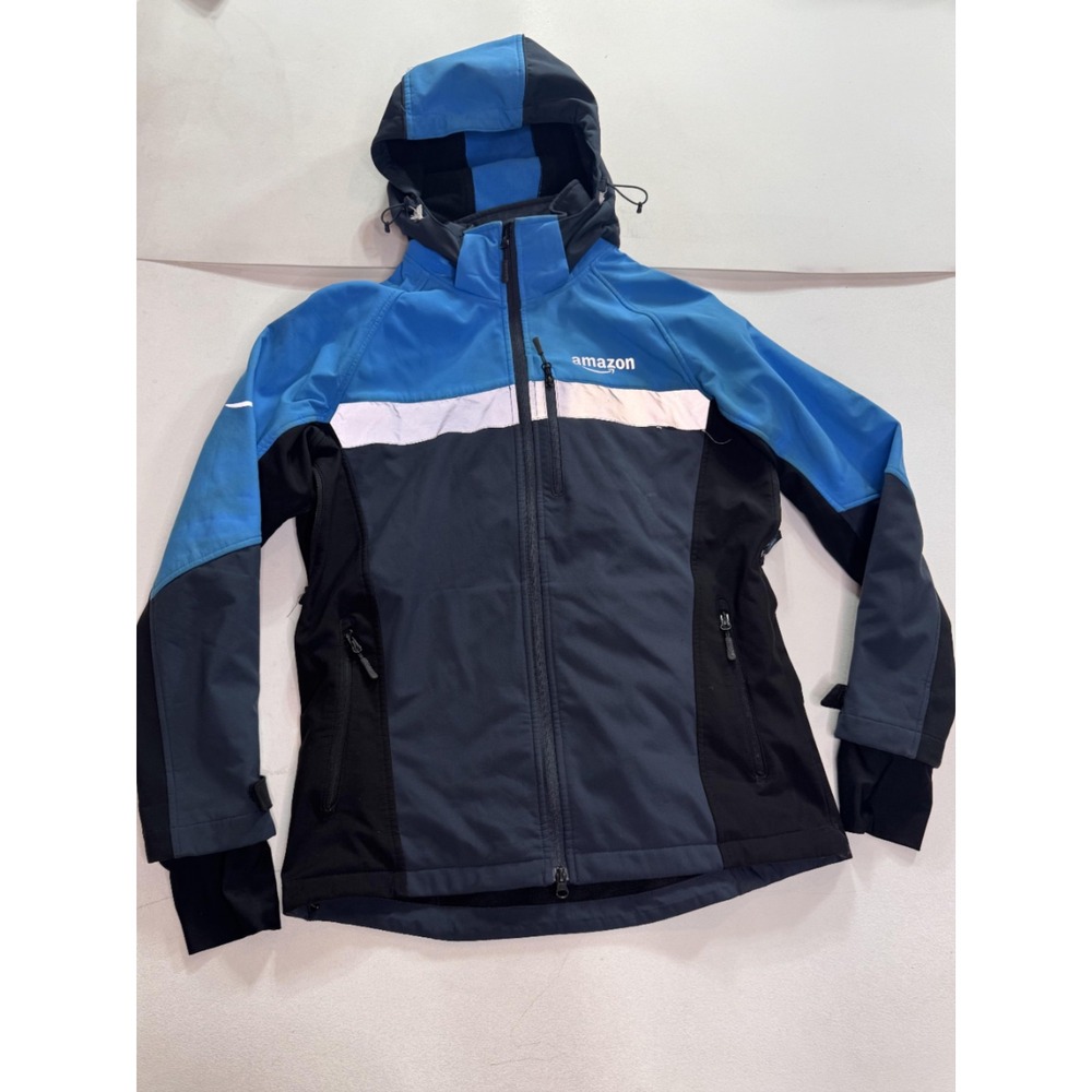 Amazon Jacket Mens Small Blue Colorblock Softshell Hooded Full Zip Fleece Lined